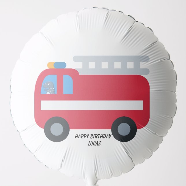 Cute fun Dino drive Fire engine DIY HBD Name  Balloon (Front)