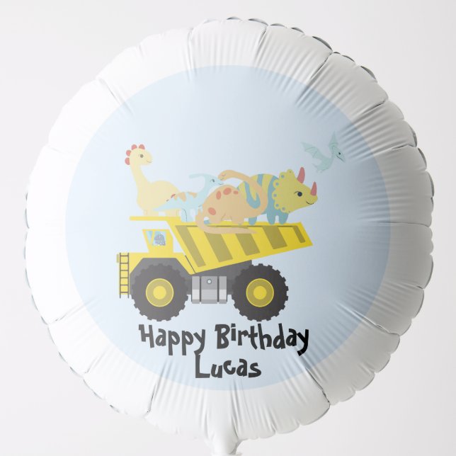 Cute fun dinosaur tractor truck school Birthday Balloon (Front)
