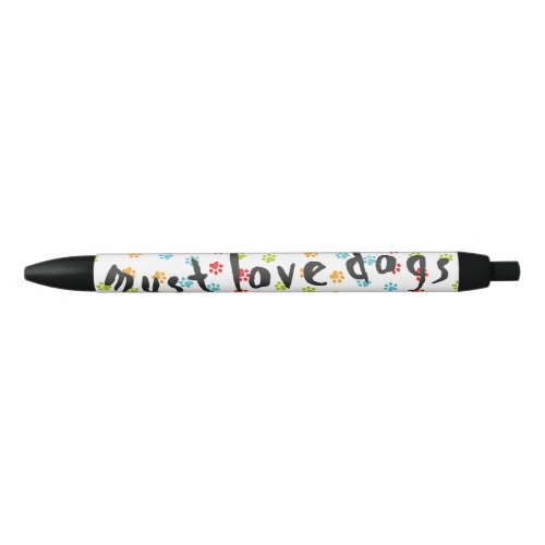Cute Fun Dog Paw Prints Pattern Black Ink Pen