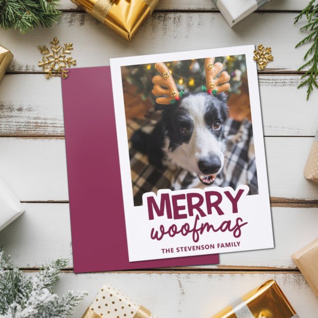 Cute fun dog photo Merry Woofmas Christmas Letterpress Photo Cards (Creator Uploaded)