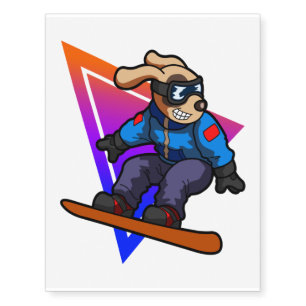 Cute Fun Dog Snowboarder Player Snowboarding Lover Temporary Tattoos