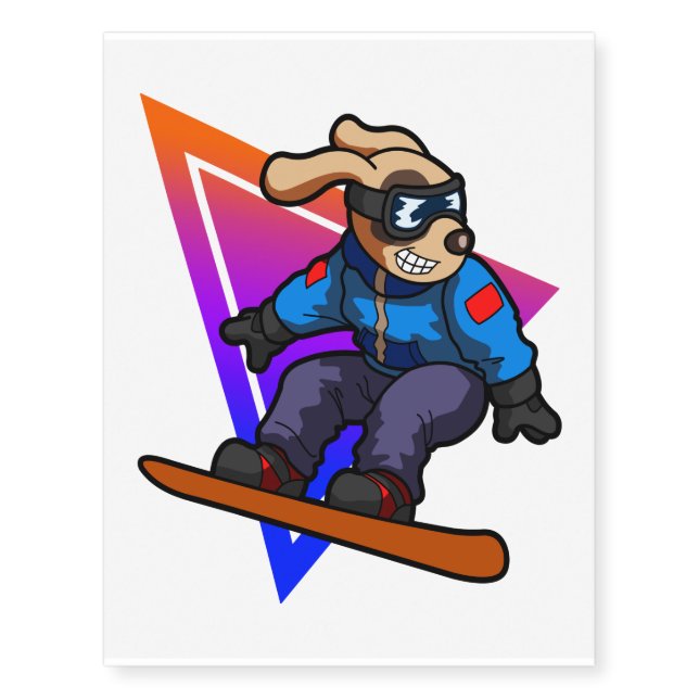 Cute Fun Dog Snowboarder Player Snowboarding Lover Temporary Tattoos (Front)