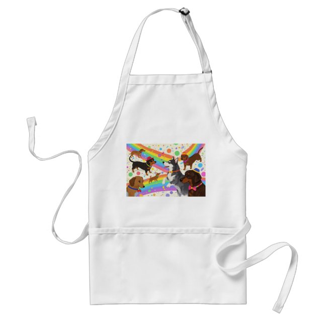 Cute fun dogs with rainbow  adult apron (Front)