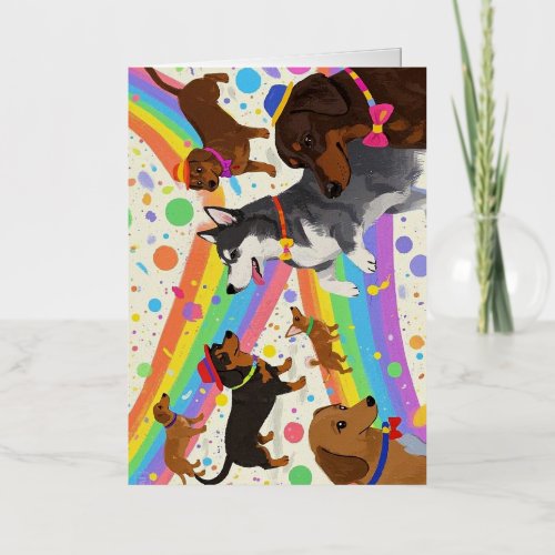 Cute fun dogs with rainbow  foil greeting card