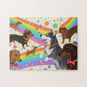 Cute fun dogs with rainbow  jigsaw puzzle