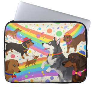 Cute fun dogs with rainbow laptop sleeve
