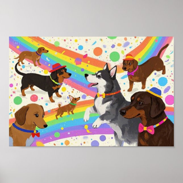 Cute fun dogs with rainbow  poster (Front)