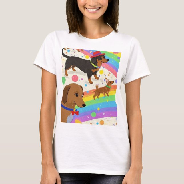 Cute fun dogs with rainbow  T-Shirt (Front)