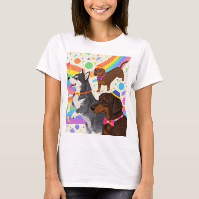 Cute fun dogs with rainbow  T-Shirt (Front)