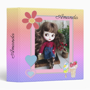 Cute fun doll for girl gradient decor retro design 3 ring binder