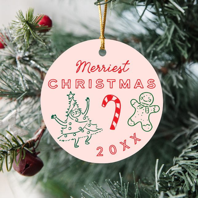 Cute Fun Doodles Christmas Holiday  Ceramic Ornament (Creator Uploaded)