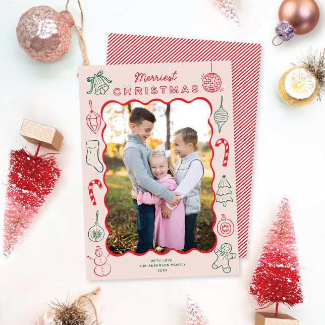 Cute Fun Doodles One Photo Christmas  Holiday Card (Creator Uploaded)