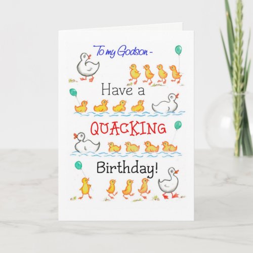 Cute Fun Ducklings Quacking Birthday for Godson Card