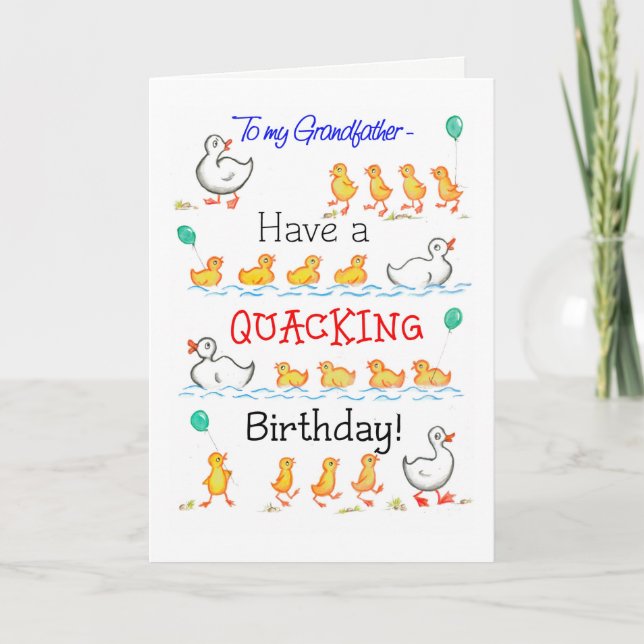 Cute Fun Ducklings Quacking Birthday, Grandfather Card (Front)
