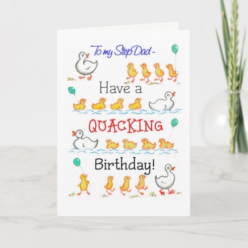 Cute Fun Ducklings Quacking Birthday Stepfather Card
