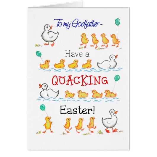 Cute Fun Ducklings Quacking Easter, for Godfather Cards (Front)