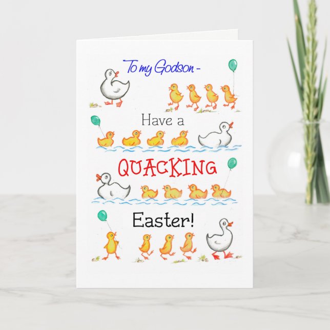 Cute Fun Ducklings Quacking Easter, for Godson Holiday Card (Front)