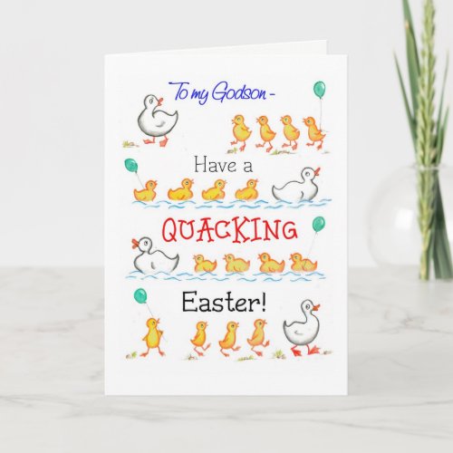 Cute Fun Ducklings Quacking Easter for Godson Holiday Card