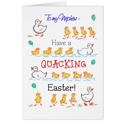 Cute Fun Ducklings Quacking Easter, for Nephew Cards (Front)