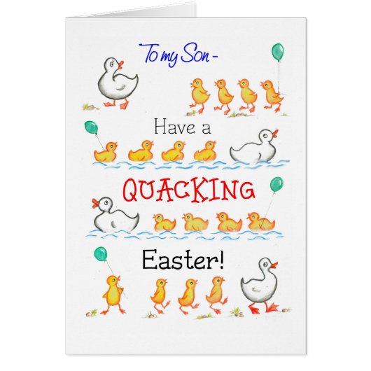 Cute Fun Ducklings Quacking Easter, for Son Cards (Front)