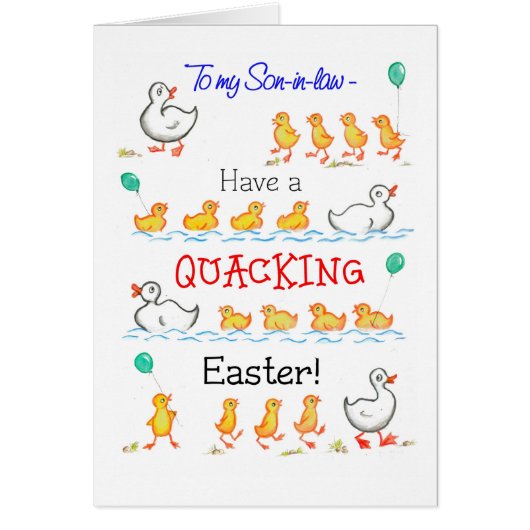 Cute Fun Ducklings Quacking Easter, Son-in-law Cards (Front)