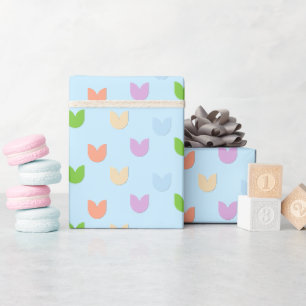 Cute & Fun Elegant Pastel Tulip Flowers, Baby Blue Wrapping Paper