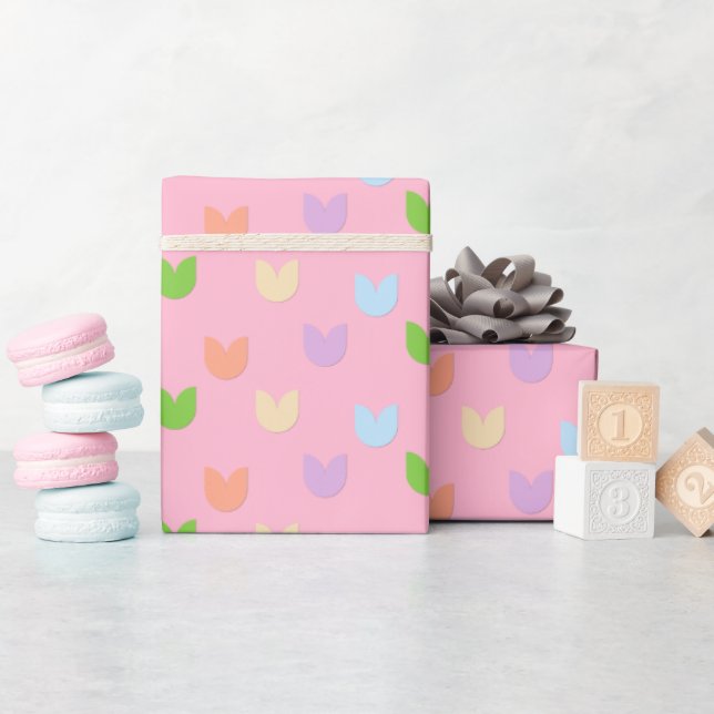 Cute & Fun Elegant Pastel Tulip Flowers, Baby Pink Wrapping Paper (Baby Shower)