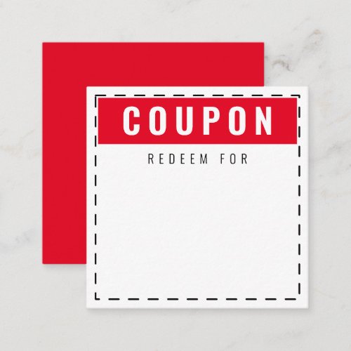 Cute  Fun Everyday Coupons  Blank Red Note Card