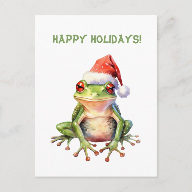 Cute Fun Fabulous Frog Christmas Holiday Postcard (Front)