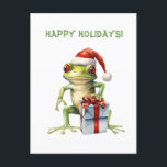 Cute Fun Fabulous Frog Christmas Holiday Postcard<br><div class="desc">Adorable and funny, our Fabulous Frogs Christmas postcard matches our line of frog wrapping papers and accessories, which you can fine in our Fabulous Frogs Collection and elsewhere in the Paws Charming shop. Plus, any animal-themed products sold from the Paws Charming shop help us make a donation to animal charities,...</div>