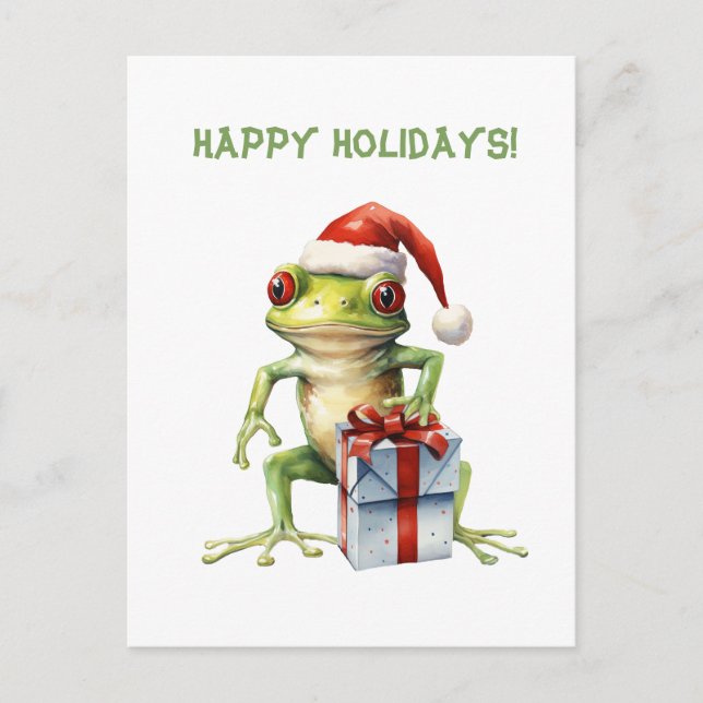 Cute Fun Fabulous Frog Christmas Holiday Postcard (Front)