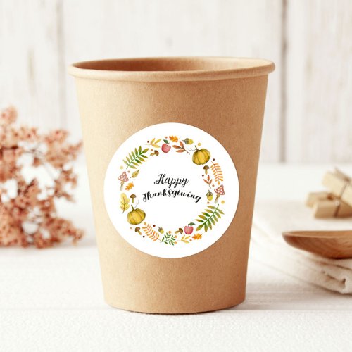 Cute Fun Fall Wreath Happy Thanksgiving Classic Round Sticker