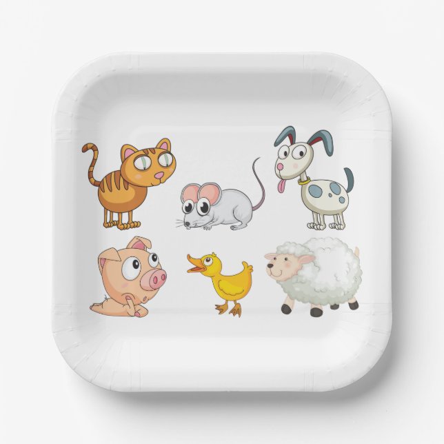 Cute Fun Farm Animals Paper Plates (Front)