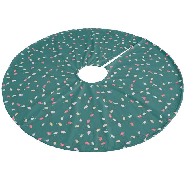 Cute Fun Festive Christmas Lights Pattern Fleece Tree Skirt (Angled)