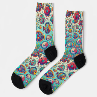 Cute Fun Fish & Colorful Ocean Vibes Socks