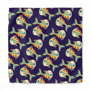 Cute Fun Fish Pattern Navy Blue Bandana