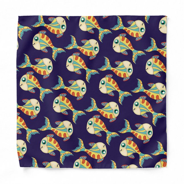 Cute Fun Fish Pattern Navy Blue Bandana (Front)