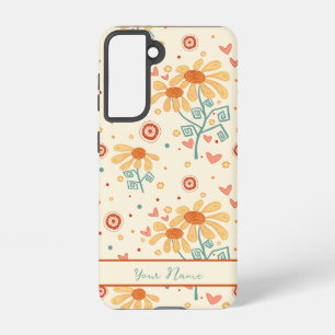 Cute Fun Floral Pattern Customized Name Samsung Galaxy S21 Case