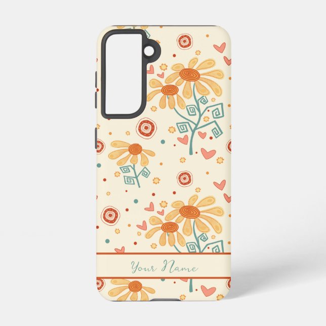 Cute Fun Floral Pattern Customized Name Samsung Galaxy Case (Back)