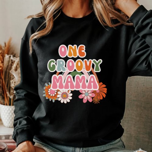 Cute Fun Floral Rainbow Vintage Groovy Mama Womens Sweatshirt
