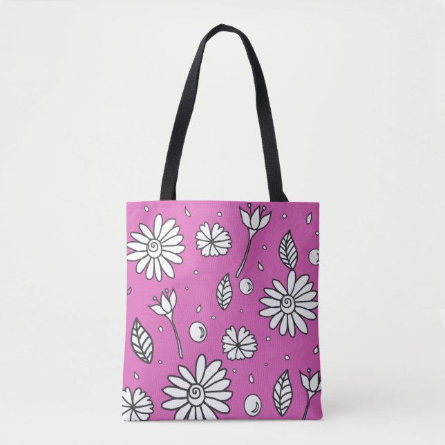 Cute Fun Flower Summer Tote In Pink Bag (Front)