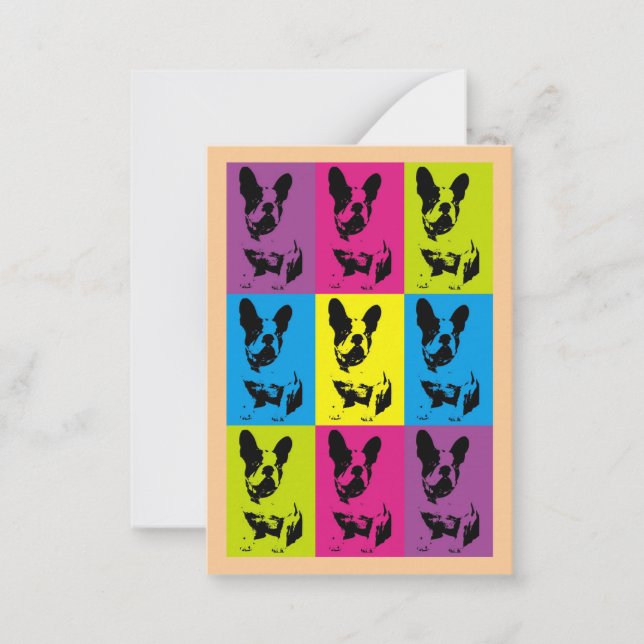 Cute Fun French Bulldog Frenchie Pop Art Note Card (Front)