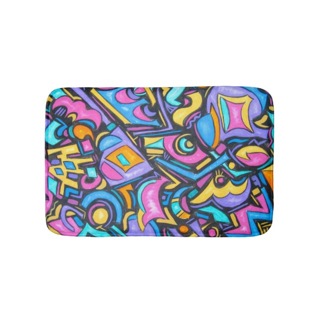Cute Fun Funky Colorful Bold Whimsical Shapes Bath Mat (Front)