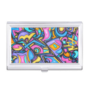 Cute Fun Funky Colorful Bold Whimsical Shapes Business Card Case