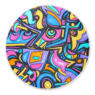 Cute Fun Funky Colorful Bold Whimsical Shapes Ceramic Knob