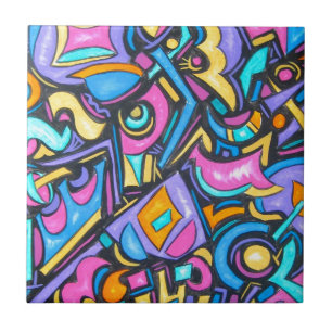 Cute Fun Funky Colorful Bold Whimsical Shapes Ceramic Tile