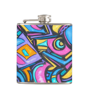 Cute Fun Funky Colorful Bold Whimsical Shapes Flask