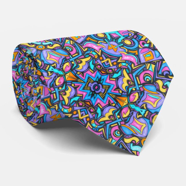 Cute Fun Funky Colorful Bold Whimsical Shapes Tie (Rolled)