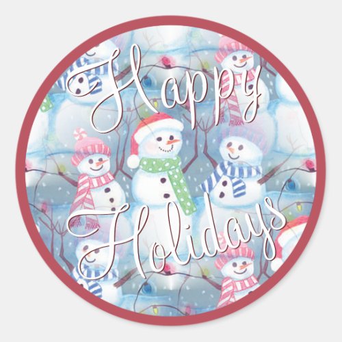 Cute Fun Funny Christmas Holiday Snowmen Pattern Classic Round Sticker