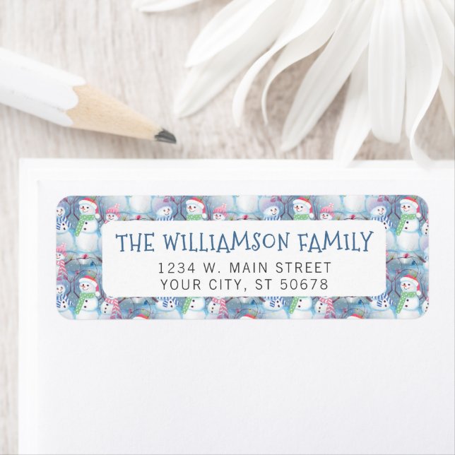 Cute Fun Funny Christmas Holiday Snowmen Pattern Label (Insitu)